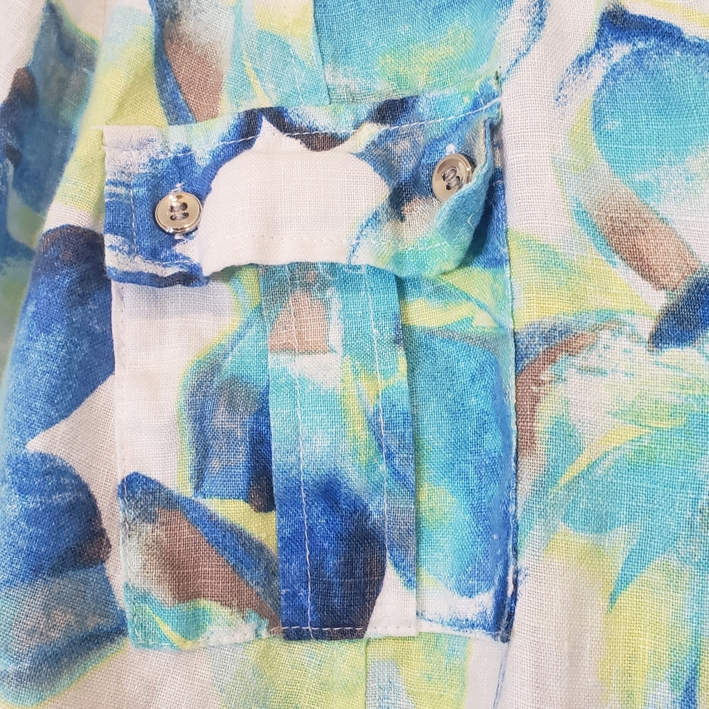 JM Collection Linen Button Down Shirt Front Pockets 3/4 Sleeves Sz 18 Blue Green - Picture 6 of 15